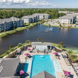 aerial view of pond